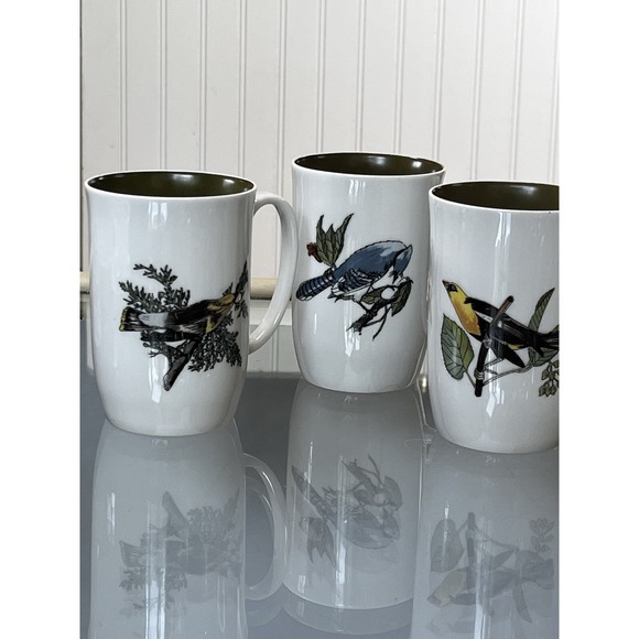 Vintage Fitz and Floyd  Neiman Marcus Set of 4 Mugs Wild Birds Series Bone China - Picture 1 of 11